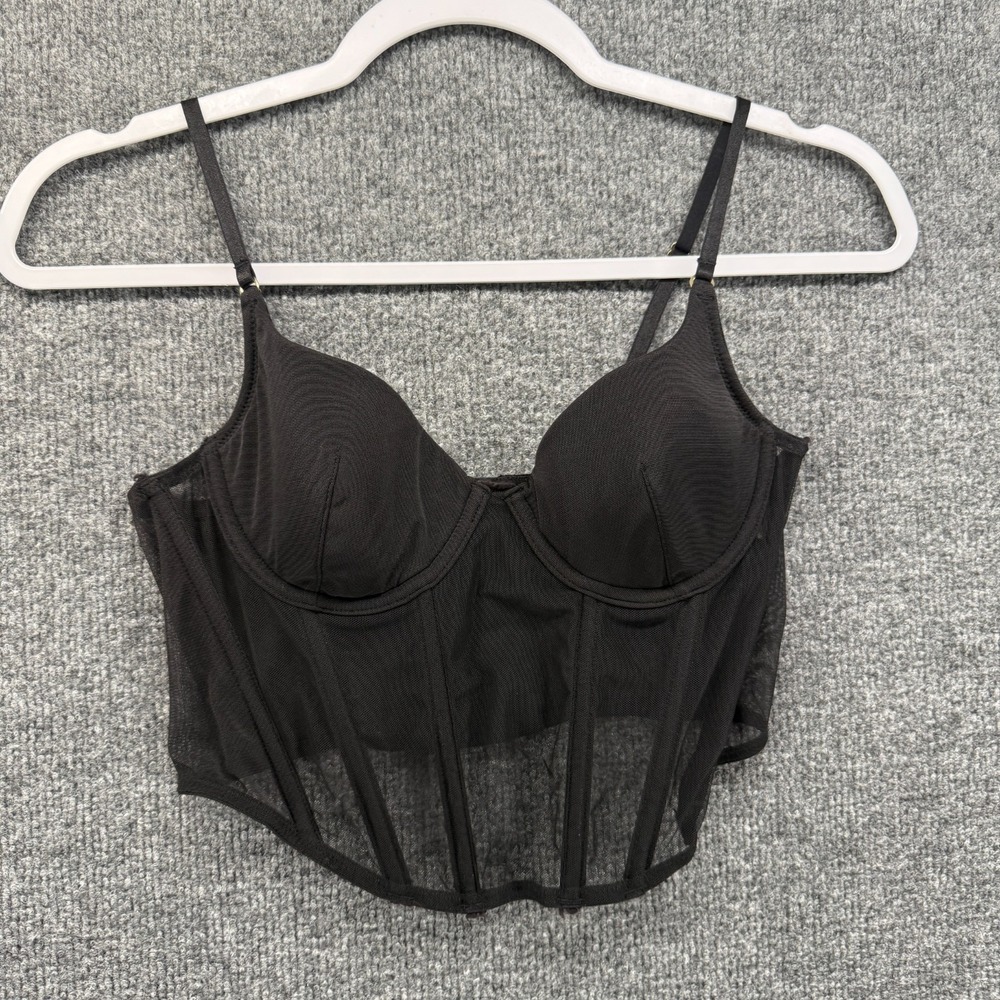 H&M Corset Bra Womens 34B Black Sheer Whimsigoth Romantic Dark Fairy Festival